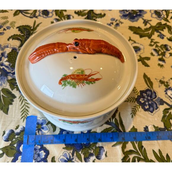 RARE French Hand Painted Crock Dish Porcelaine‎ de France Mid Century Seafood - Picture 10 of 10